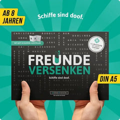 Spiel 'Freunde versenken' ab 8 Jahren, DIN A5, nachhaltiges Brettspiel mit Anti-Schummel-Aufsteller