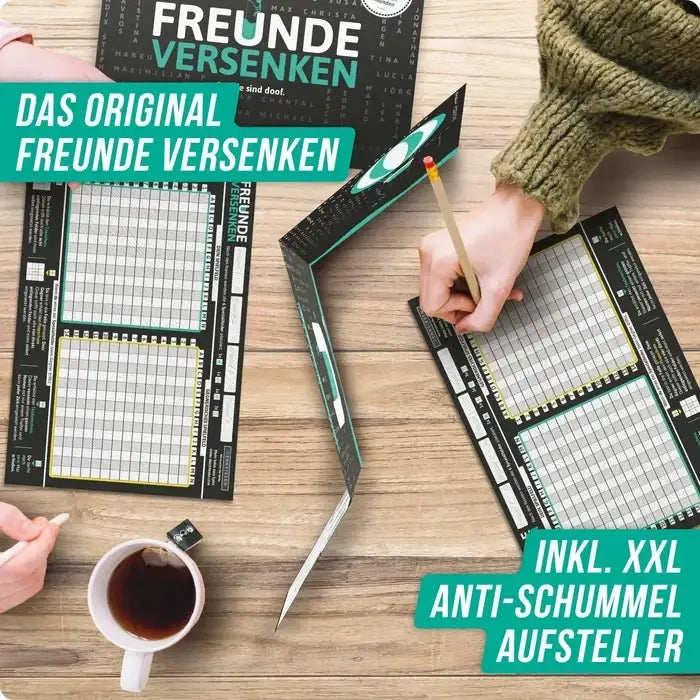 Spiel 'Freunde versenken' mit XXL Anti-Schummel-Aufstellern, ideal für Familien- und Gesellschaftsspiele