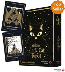 golden-black-cat-tarot-hochwertige-stuelpdeckelschachtel-mit-goldfolie-gebundene-ausgabe-helena-de-almeida - kunstundspiel 