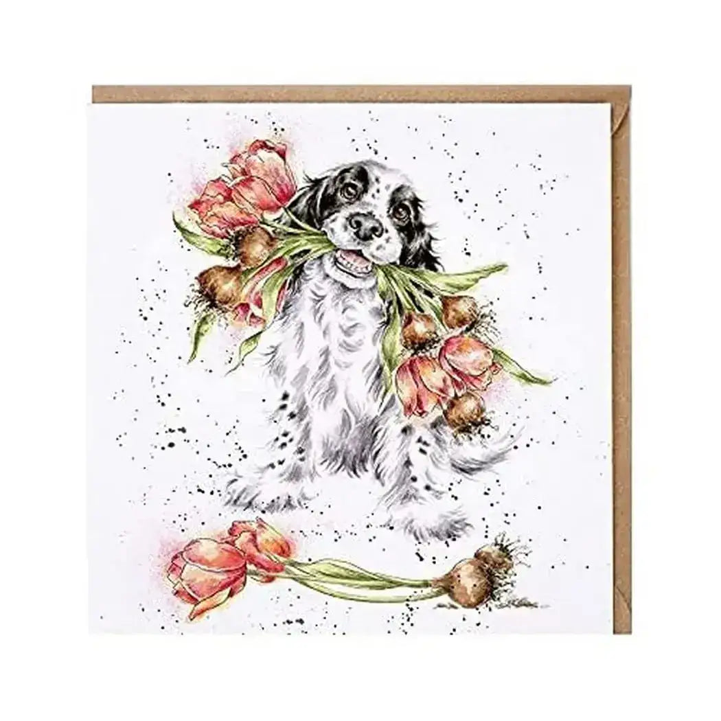 grusskarte-blooming-with-love-hund-mit-blumen-kunstundspiel-1 - kunstundspiel 