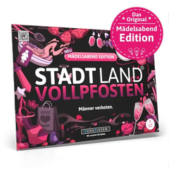 STADTLAND VOLLPFOSTEN Mädelsabend Edition – Spiel für Frauenabende mit pinken Motiven und „Männer verboten“-Slogan