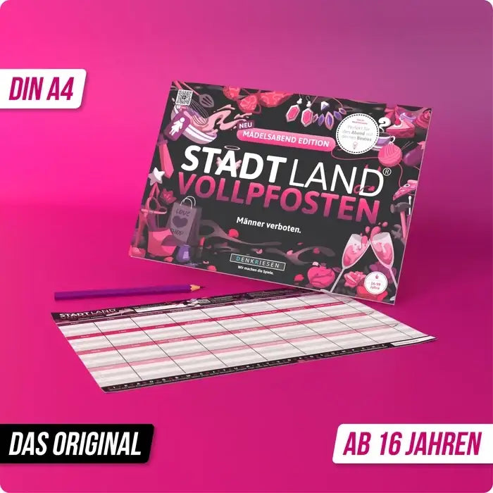 Stadt Land Vollpfosten Spiel, Mädchenabend Edition, ab 16 Jahren, DIN A4, das Original